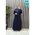 Elmas Tesettür Kadın Giyim Büyük Beden Yakası ve Kolu Taşlı Bsn Baskılı Elbise - Lacivert - 5