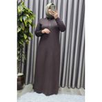 Elmas Tesettür Kadın Giyim Kristal Fermuarlı Elbise - Kahve - 52