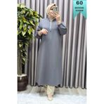 Elmas Tesettür Kadın Tesettür Giyim Büyük Beden Fermuarlı Jumbo Uzun Tunik - Gri - 3XL