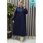 Elmas Tesettür Kadın Tesettür Giyim Büyük Beden Fermuarlı Jumbo Uzun Tunik - Lacivert - 3XL