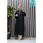 Elmas Tesettür Kadın Tesettür Giyim Büyük Beden Fermuarlı Jumbo Uzun Tunik - Siyah - 3XL