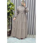 Elmas Tesettür Kadın Tesettür Giyim Büyük Beden Gofre Elbise - Vizon - 3XL