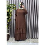 Elmas Tesettür Kadın Tesettür Giyim Büyük Beden Iki Katlı Krep Elbise - Caramel - 42
