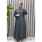 Elmas Tesettür Kadın Tesettür Giyim Büyük Beden Kare Yaka Robalı Lina Elbise - Haki - 5XL