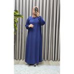 Elmas Tesettür Kadın Tesettür Giyim Büyük Beden Kare Yaka Robalı Lina Elbise - Lacivert - 4XL