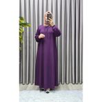 Elmas Tesettür Kadın Tesettür Giyim Büyük Beden Kare Yaka Robalı Lina Elbise - Mürdüm - 2XL