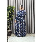 Elmas Tesettür Kadın Tesettür Giyim Büyük Beden Viscon Desenli Elbise - Mavi - 2XL