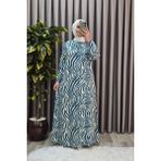 Elmas Tesettür Kadın Tesettür Giyim Büyük Beden Zebra Desen Elbise - Su Yeşili - 2XL