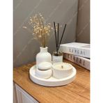 Elmessa Dekoratif 5li Set - Pudralı 100 ml oda kokusu,çizgili dekoratif vazo,takı saklama kutusu,dekoratif mum,alt tabak-