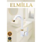 Elmilla Beyaz Gold Armut Delta Kol Baston Borulu Banyo Lavabo Bataryası Çeşmesi Musluğu Çift Su Girişli