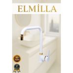ELMİLLA Beyaz Gold Armut Köşe Evye Bataryası Musluğu Oynar Başlıklı