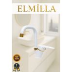 elmilla Beyaz Gold Banyo Lavabo Musluğu Bataryası Çeşmesi Köşe Borulu Lüx Tasarım Çif Su Giriş