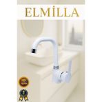 Elmilla Beyaz Krom Armut Delta Kol Köşe Borulu Banyo Lavabo Bataryası Çeşmesi Musluğu Çift Su Girişli