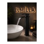 elmilla Mat Siyah Şelale Lavabo Bataryası Uzun Çanak Lavabo Musluğu Modern Çift Su Girişli Banyo Musluğu