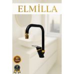 ELMİLLA Siyah Gold Mix Köşe Evye Bataryası Musluğu Oynar Başlıklı