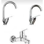 Elmina Armatür Çift Girişli Gümüş Banyo Lavabo Musluğu Çeşmesi Bataryası