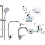 Elmina Armatür Sürgülü Duş - Lavabo - Mutfak - Banyo Bataryası Musluğu Set Full - Krom
