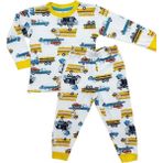 *elmp Araba Desenli %100 Pamuk Erkek Çocuk Pijama Takımı 1-5 Yaş 3000 - 1 - 2 Yaş - Ekru