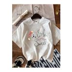 ELNOYA Unisex Pamuklu Beyaz Oversize "Little Sweet" Baskılı Rahat Günlük T-shirt