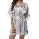 Elonglin Kimono Saten Gri Kadın İpek Gecelik