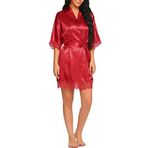 Elonglin Kimono Saten Kırmızı Kadın İpek Gecelik