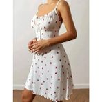 Eloria Fashion Çilek Baskılı Askılı Pijama Gecelik+Tanga, iki'li Harika Şık Gecelik - 001-Beyaz - L - XL