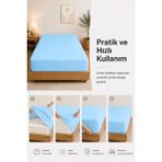 Elovias %100 Pamuklu Penye Lastikli Çarşaf 145 gr Ağır Gramaj Kumaş | Tek - Çift Kişilik Bütün Ebatlar | Yumuşak ve Nefes Alabilir Fitted Çarşaf - Mavi - 100 x 200