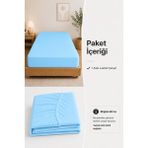 Elovias %100 Pamuklu Penye Lastikli Çarşaf 145 gr Ağır Gramaj Kumaş | Tek - Çift Kişilik Bütün Ebatlar | Yumuşak ve Nefes Alabilir Fitted Çarşaf - Mavi - 120 x 200