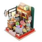 ELPHNUTSEY Kendin Yap Minyatür ve Mobilya Bebek Evi Seti, Toz Geçirmez Kapaklı ve LED'li Mini 3D Ahşap Bebek Evi El Sanatları Modeli, Sevgililer Günü Doğum Günü Hediyesi için Yaratıcı Oda Fikri (Mutlu Şeker)