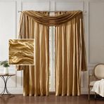 Elrene Home Fashions Athena Yapay Ezilmiş İpek Pencere Perdesi Paneli ve Valance Seti, 132 cm x 274 cm (2 Panel) ve 1 Farbala, Altın