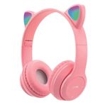 ELROND Kedi Pembe Bluetooth Kulaklık Kablosuz Kulaklık Çocuk Oyuncu Led Işıklı