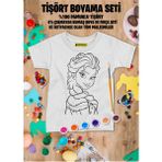 Elsa Desenli Çocuklar Için Tişört Boyama Seti Fırçalı Full Set - Beyaz - 3 - 4 Yaş