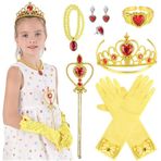 ELSA Prenses Giydirme Aksesuarları, Kız Buz Prensesi Aksesuarı ELSA Taç/Sihirli Değnek/Eldiven/Kolye/Yüzük/Küpe Seti, Kız Prenses Takısı, Sarı