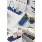 Else Dekor Else Mavi Musluk Matı 3 Lü Set Mutfak Organizer Lavabo Matı Sabunluk Bulaşık Süngeri Matı