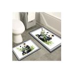 Else Dekor Else Yapraklı Panda Desenli Yıkanabilir Kaymaz Taban 2li Banyo Halısı Paspas Klozet Takımı