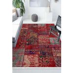 Else Dekor Kırmızı Siyah El Dokuma Desenli Dijital Baskılı Vintage Patchwork Kilim Halı elsedekorpat5