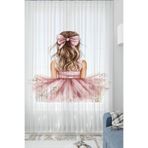Else Dekor Pembe Fiyonklu Sarı Kız Desenli Çocuk Odası Tül Perde 140x260cm