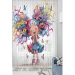 Else Dekor Sevimli Renkli Kız Desenli Çocuk Odası Tül Perde 140x260cm