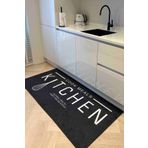 Else Dekor Siyah Beyaz Kitchen Yazılı Desenli Yıkanabilir Kaymaz Taban Mutfak Halısı Halı Yolluk