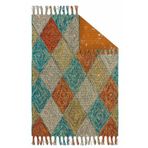 Else Halı Else Turuncu Sarı Mavi Karolar Desenli Kara Tezgah Dokuma Çift Taraflı Yıkanabilir Kilim