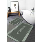 Else Halı Else Yeşil Haki Bath Yazılı Yıkanabilir Kaymaz Taban 2 Li Banyo Paspası Klozet Takımı Halısı Passo-9