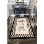 Else Halı Siyah Beyaz Damalı Kitchen Yazılı Yıkanabilir Kaymaz Taban Mutfak Halısı Halı Yolluk