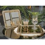 Elta Collection Gold Kahve Sunum Seti | Çelik Tepsi, Cam Lokumluk ve Kadeh | 1 Kişilik - 2 Kişilik - 6 Kişilik