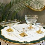 Elta Collection Gold Pasta Sunumluk Kurabiyelik Seti 4 Parça Yüksek Kaliteli Cam Malzeme