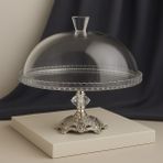 Elta Collection Gümüş Metal Ayaklı Cam Kapaklı Kek - Pasta Stantı Fanus 95198