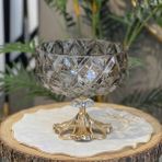 Elta Collection Patentli Tasarım Lüks Kristal Gold Ayaklı Sunumluk Kase - Tabak Meyvelik Şekerlik Dekoratif Obje - Füme