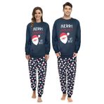 ELUTONG Merry Christmas Yetişkin Pijama, Pamuk Uzun Kollu Noel Baba Pijama Takımı, Erkek Kadın Gecelikleri, Lacivert veya Kırmızı, 02 # Kadınlar Nany Mavi, S
