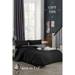 Ely Parker Kolay Ütü 120X200 Tek Kişilik Nevresim Takımı (Gri Lastikli Çarşaf+Yorgan Kılıfı+Yastık Kılıfı) - 120 x 200 cm - Gri - Siyah
