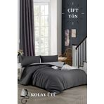 ELY PARKER Kolay Ütü-200x200-çift Kişilik Nevresim Takımı(GRİ LASTİKLİ ÇARŞAF YORGAN KILIFI Y. KILIFI) Antrasit
