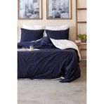 Ely Parker Kolay Ütü Çift Kişilik Nevresim Takımı (160X200 Lacivert Lastikli Çarşaf+Yorgan Kılıfı+Y.kılıfı) - 160 x 200 cm - Beyaz - Lacivert